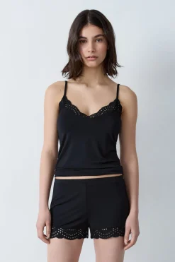 Pantalón corto de pijama de modal con detalles de encaje