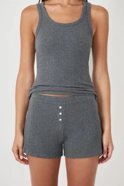 Pantalón corto de pijama de algodón acanalado, corte recto