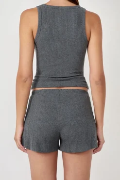 Pantalón corto de pijama de algodón acanalado, corte recto