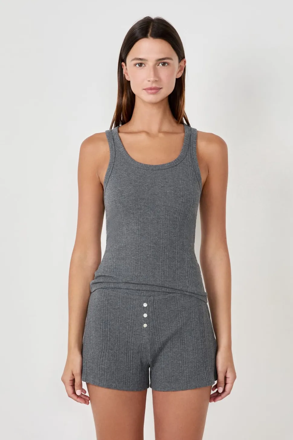 Pantalón corto de pijama de algodón acanalado, corte recto