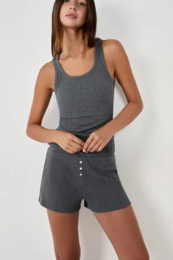 Pantalón corto de pijama de algodón acanalado, corte recto