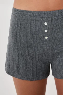 Pantalón corto de pijama de algodón acanalado, corte recto