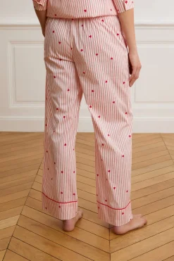 Pantalón de pijama a rayas y corazones de algodón