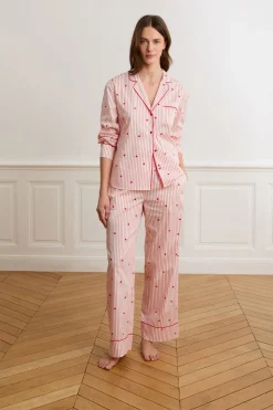 Pantalón de pijama a rayas y corazones de algodón