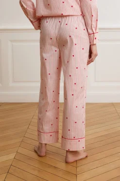 Pantalón de pijama a rayas y corazones de algodón