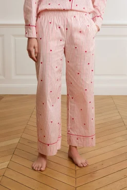 Pantalón de pijama a rayas y corazones de algodón