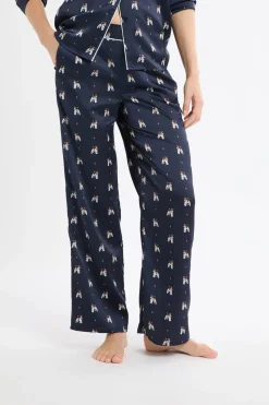 Pantalón de pijama de satén con estampado de perros