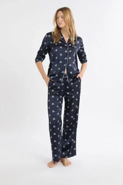 Pantalón de pijama de satén con estampado de perros