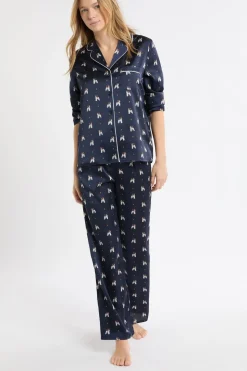 Pantalón de pijama de satén con estampado de perros