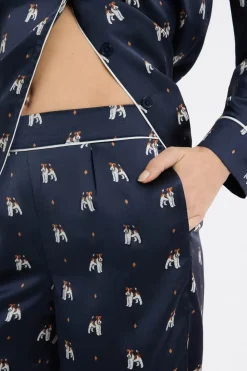 Pantalón de pijama de satén con estampado de perros