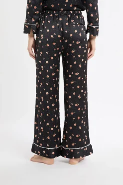 Pantalón de pijama de satén con estampado floral