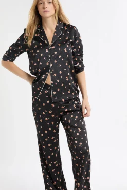 Pantalón de pijama de satén con estampado floral