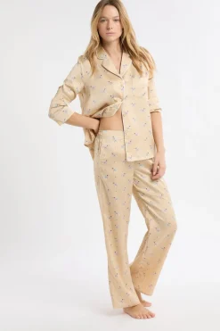 Pantalón de pijama de satén con estampado de perros