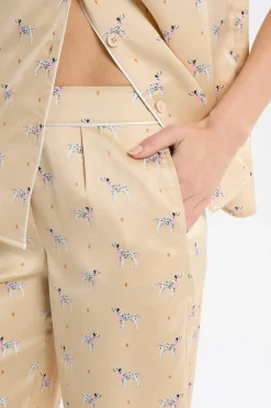 Pantalón de pijama de satén con estampado de perros