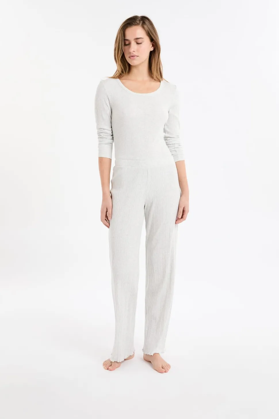 Pantalón de pijama recto de algodón acanalado