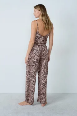 Pantalón de pijama satinado con estampado de leopardo