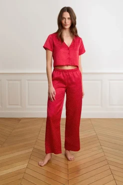 Pantalones de pijama de satén con lunares