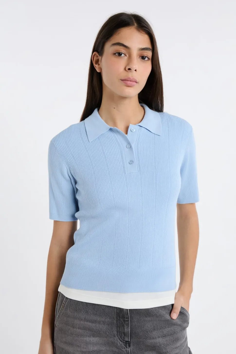 Polo de manga corta de punto fino