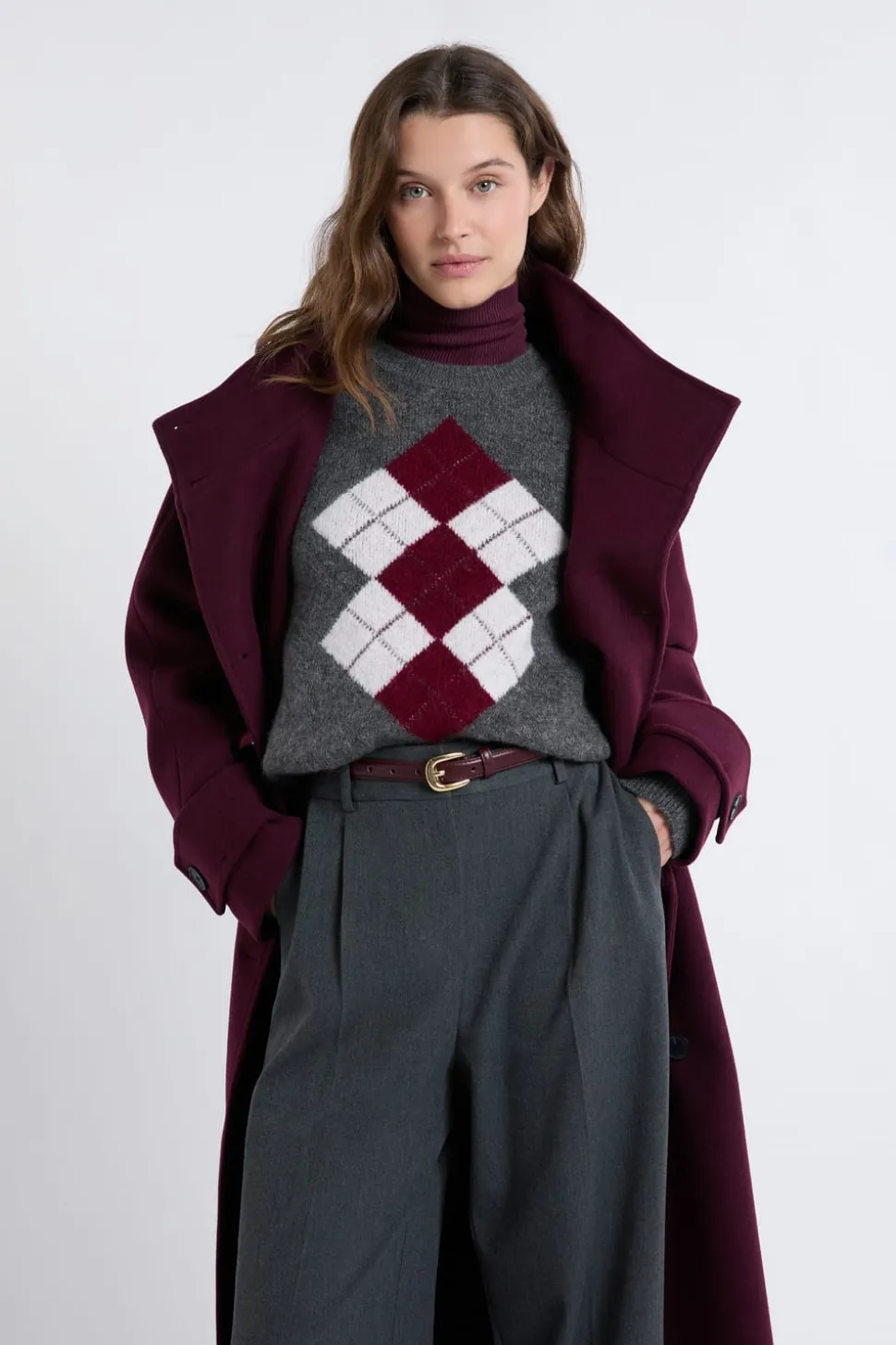 Pull col rond à motifs