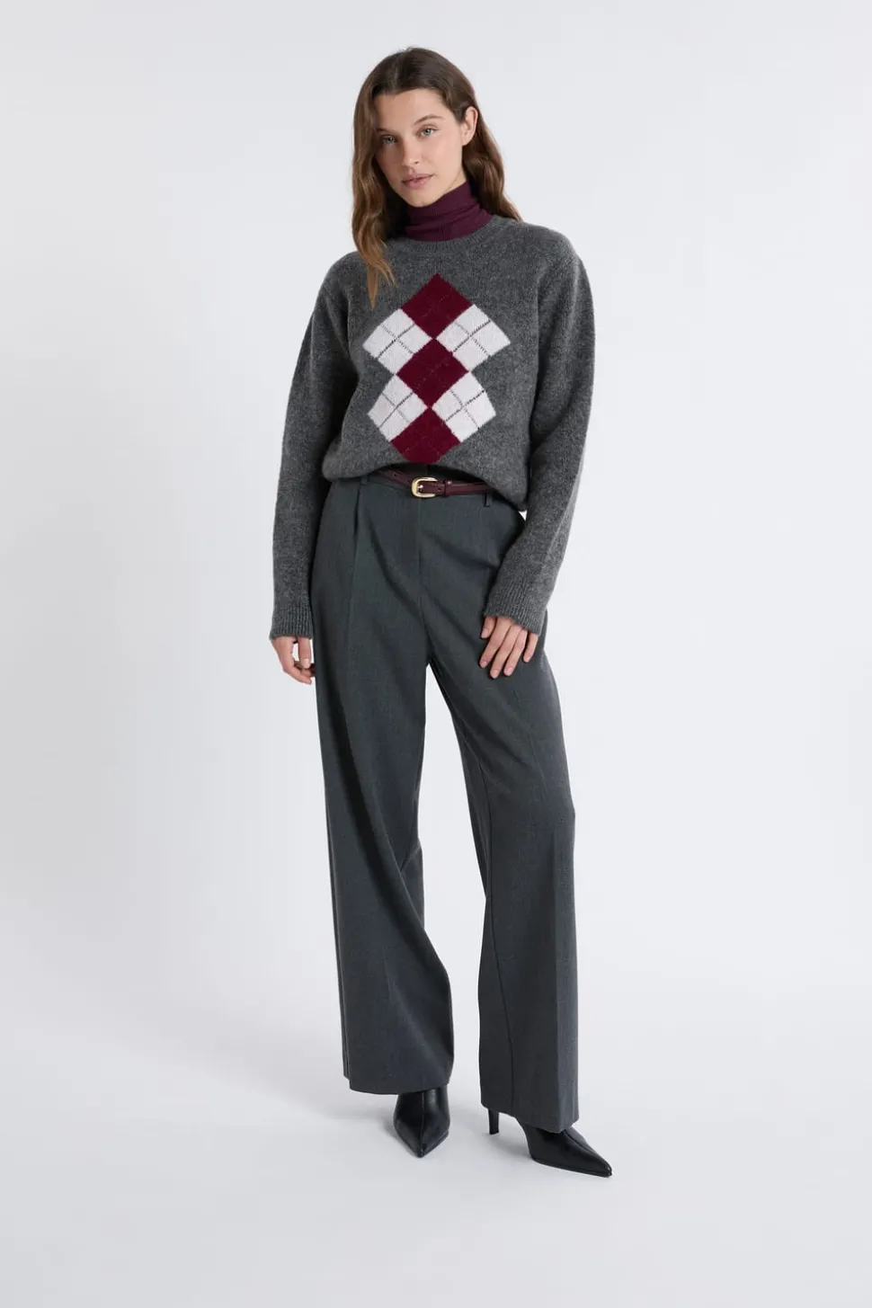 Pull col rond à motifs