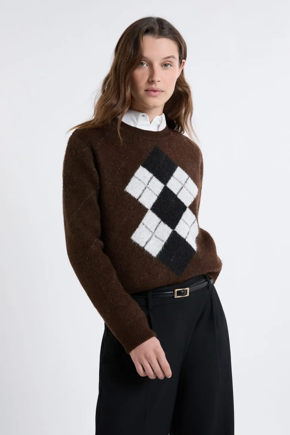 Pull col rond à motifs