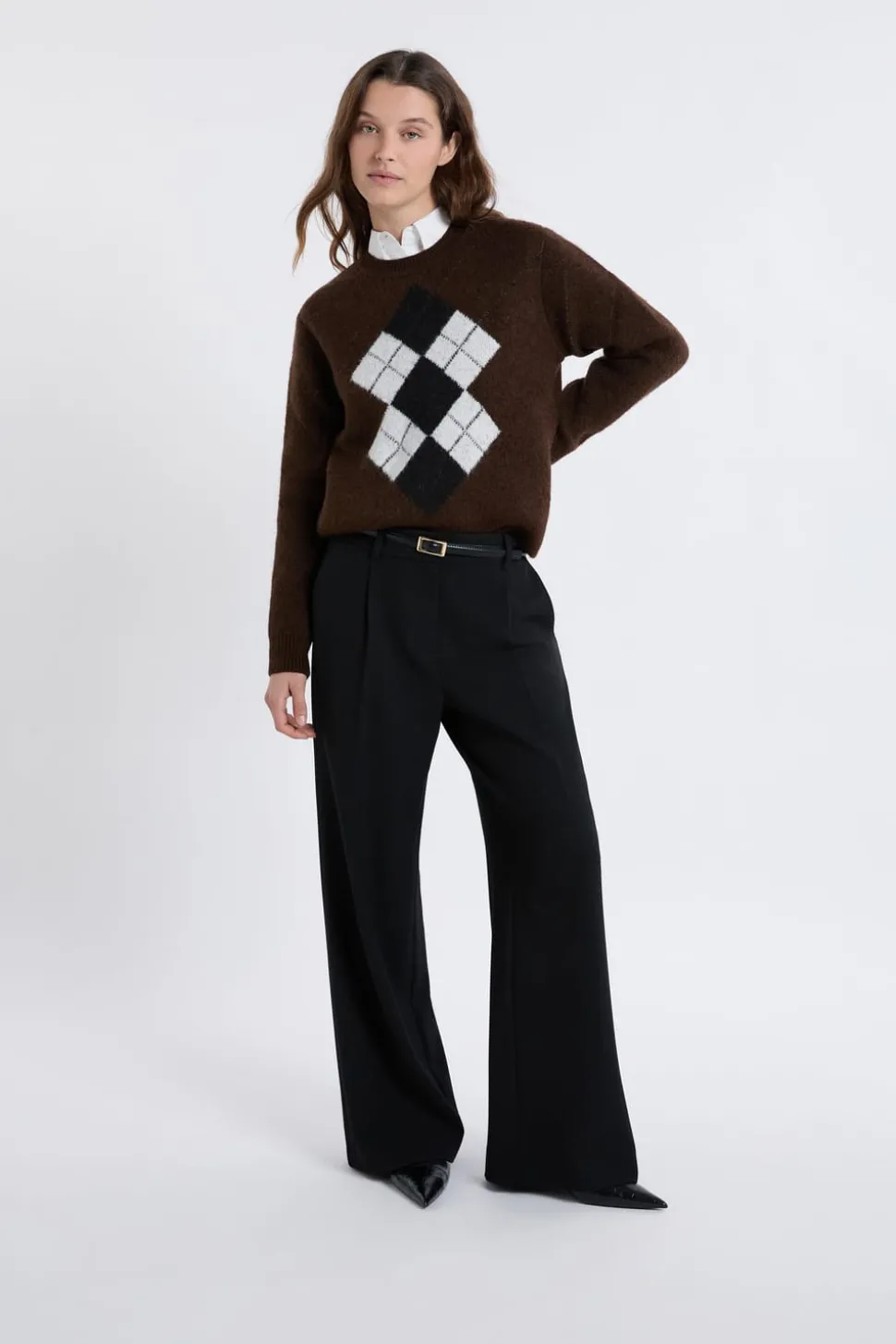 Pull col rond à motifs