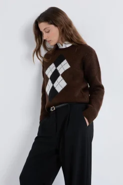 Pull col rond à motifs