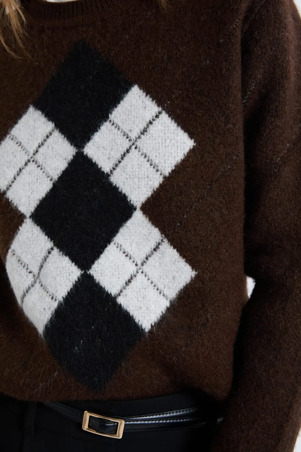 Pull col rond à motifs