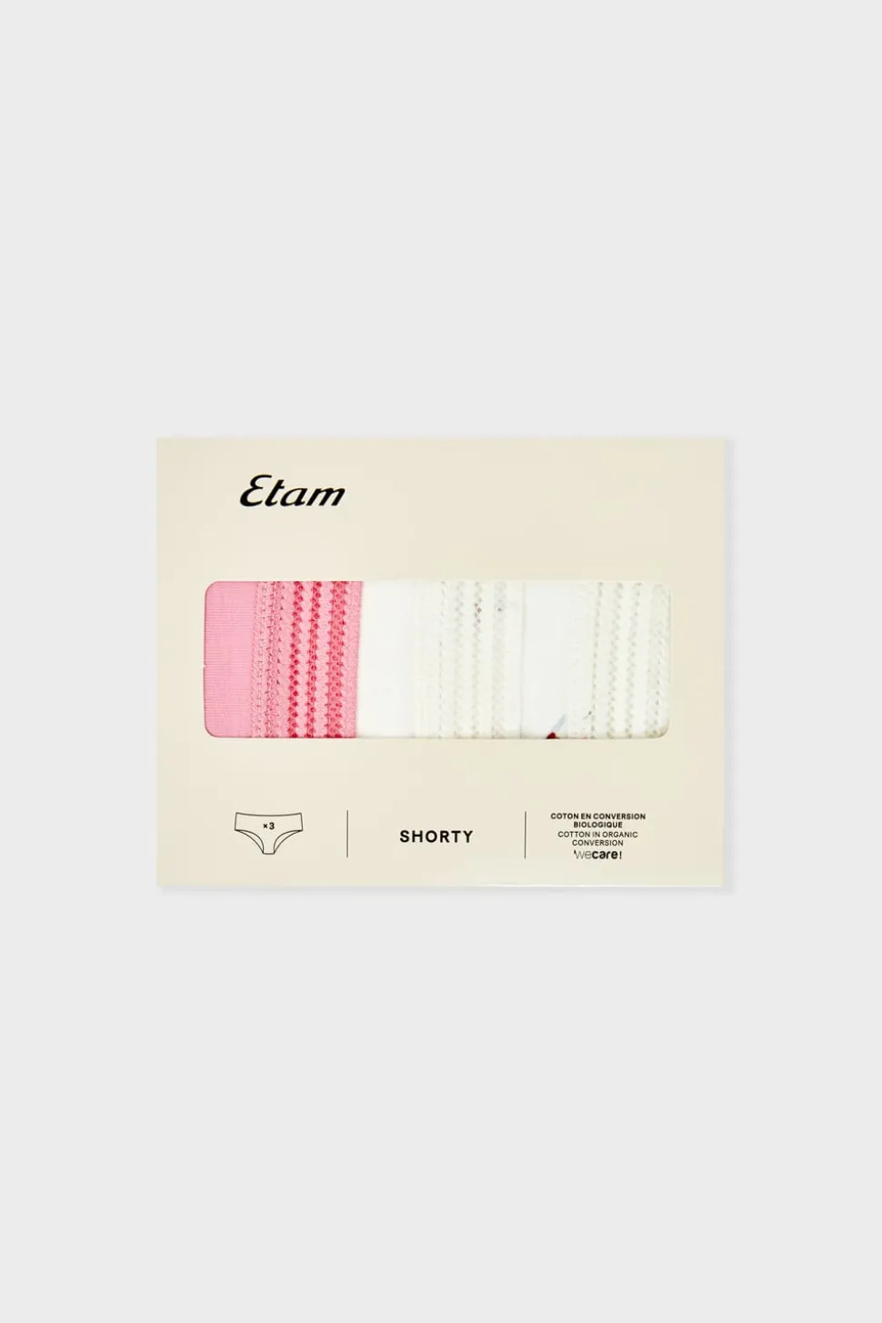 Set de 3 bragas culottes de algodón y encaje con motivos