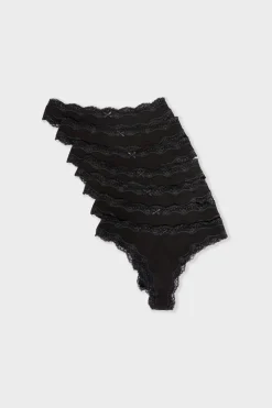 Set de 7 tangas de algodón y encaje