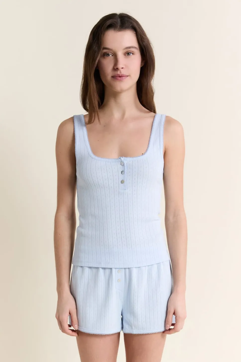 Short de pyjama en coton en pointelle