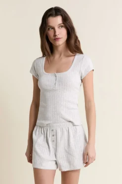 Short de pyjama en coton en pointelle