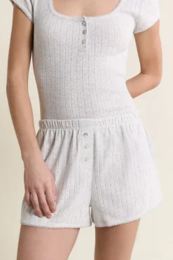 Short de pyjama en coton en pointelle