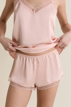 Short de pyjama satiné détails brodés