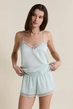 Short de pyjama satiné détails brodés