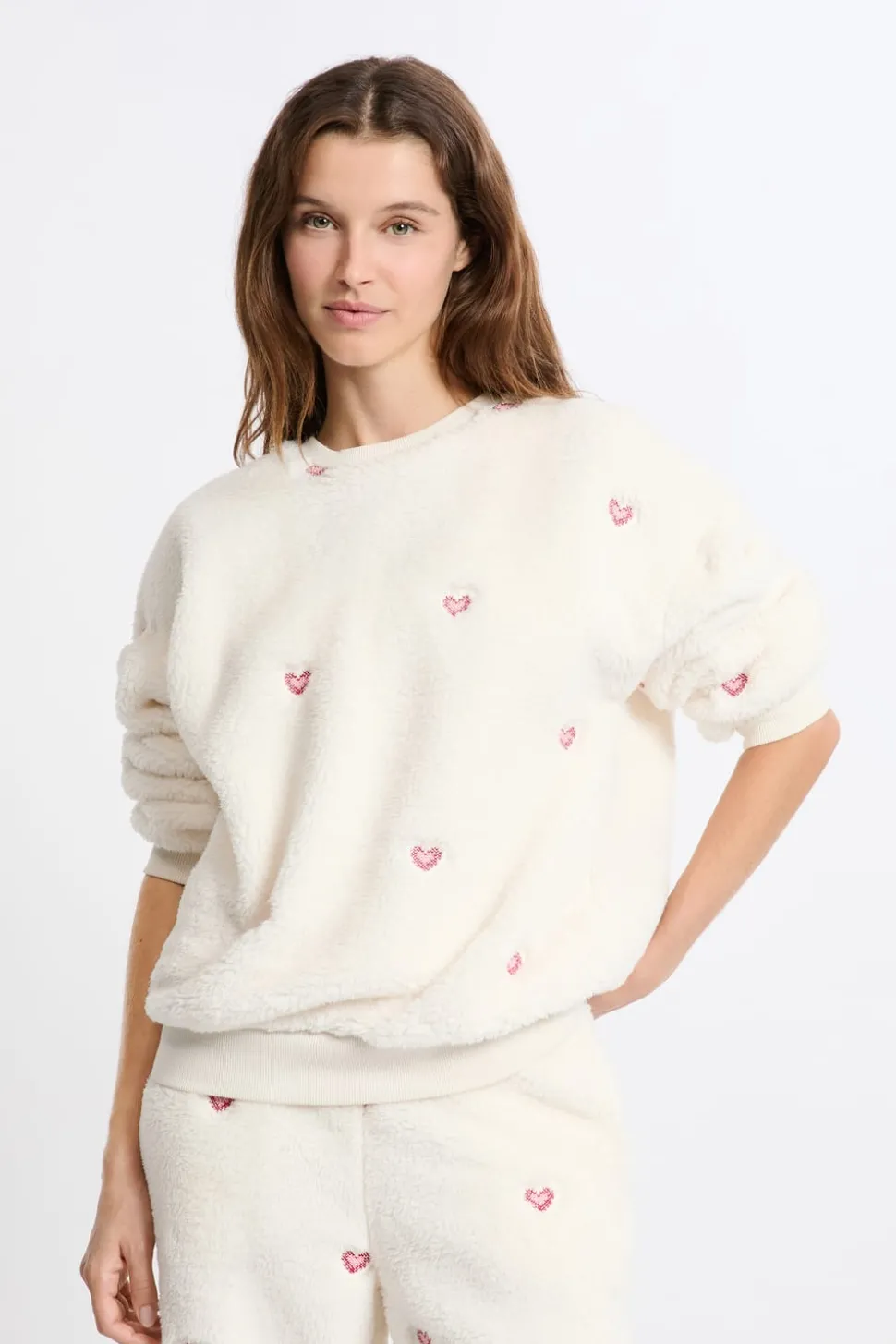Sudadera con estampado de corazones efecto polar
