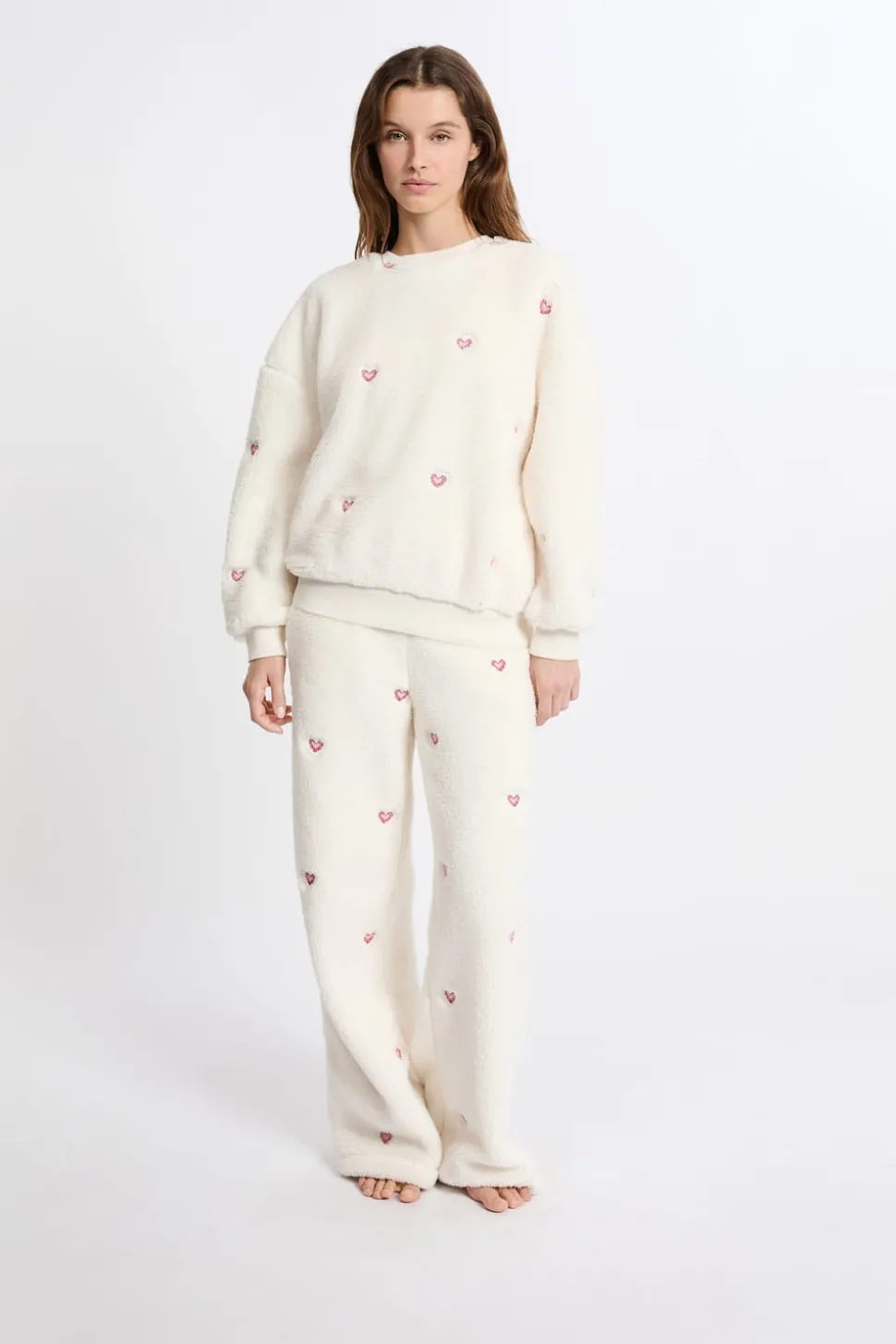 Sudadera con estampado de corazones efecto polar