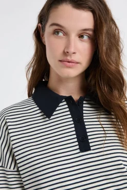 Sudadera de algodón con cuello polo a rayas