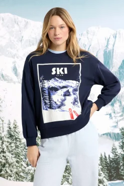 Sudadera de algodón con estampado de paisaje de esquí