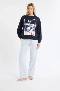 Sudadera de algodón con estampado de paisaje de esquí