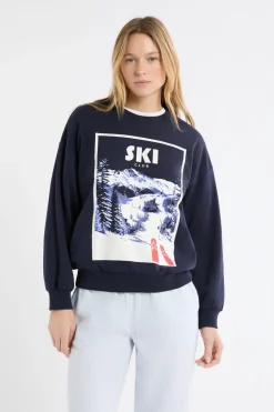 Sudadera de algodón con estampado de paisaje de esquí