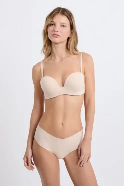 Sujetador bandeau de microfibra con tirantes desmontables