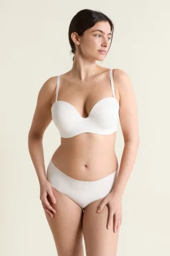 Sujetador bandeau de microfibra, tirantes desmontables, copa D