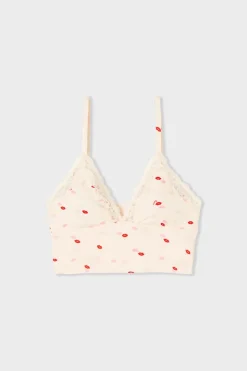 Sujetador triangular de microfibra y encaje con estampado de besos