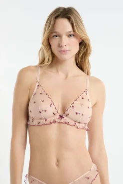 Sujetador triangular de tul con motivos bordados