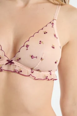 Sujetador triangular de tul con motivos bordados