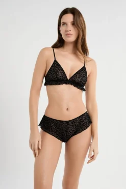 Sujetador triangular de tul con estampado de leopardo