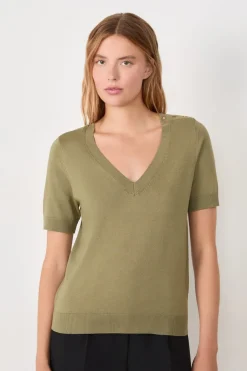 Suéter cuello en V manga corta