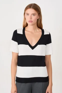 Suéter cuello en V manga corta