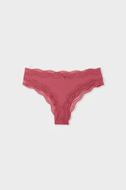 Tanga con bordes de encaje de microfibra